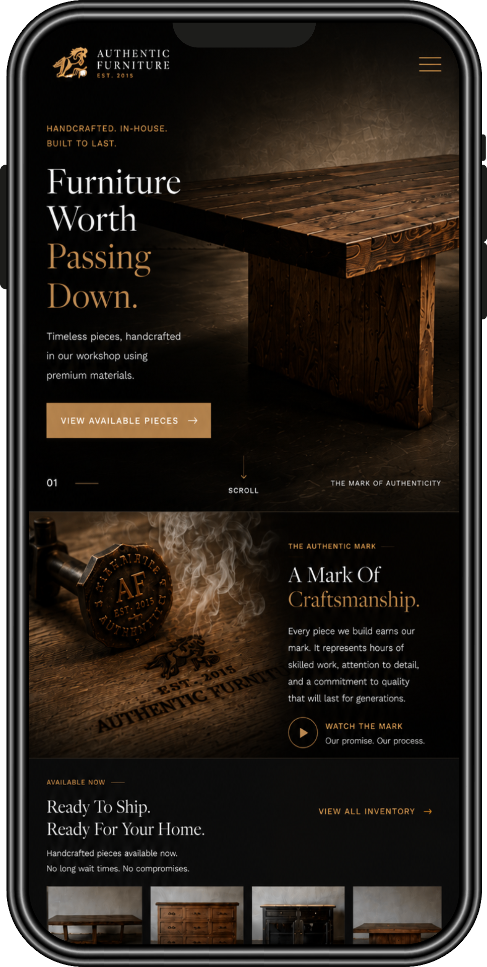 The Authentic Furniture Restoration website on mobile