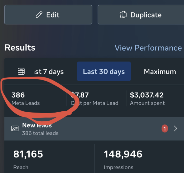 Client results screenshot