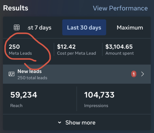 Client results screenshot